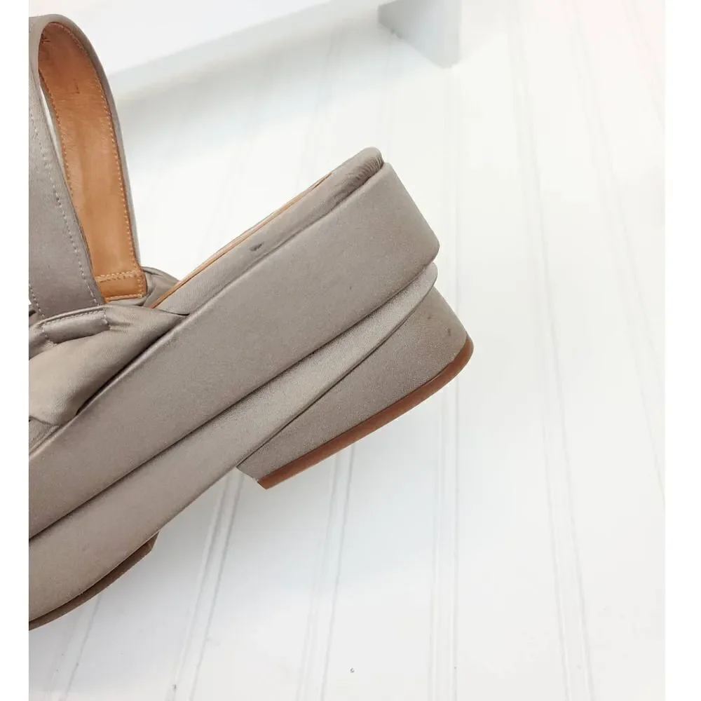 Chie Mihara Platform Sandals Satin Fabric in Sand Color